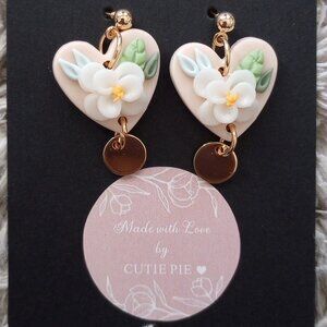 Elegant Heart-Shaped with Floral Polymer Clay Drop Earrings